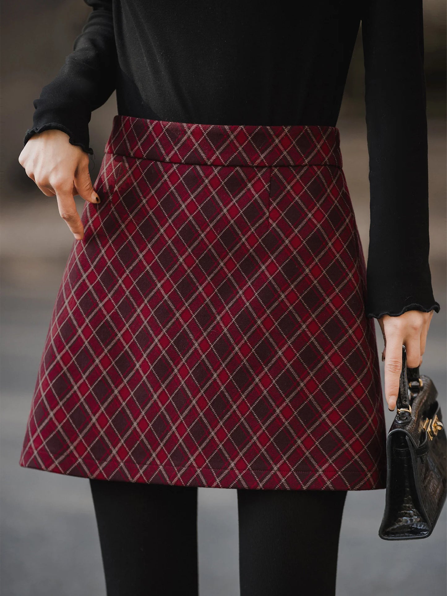 XIAOGULI 2026 Autumn Winter Women Mini Skirt Vintage Style Red Plaid High Waisted Elegant Office Casual Short Skirt