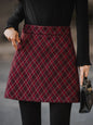 XIAOGULI 2026 Autumn Winter Women Mini Skirt Vintage Style Red Plaid High Waisted Elegant Office Casual Short Skirt
