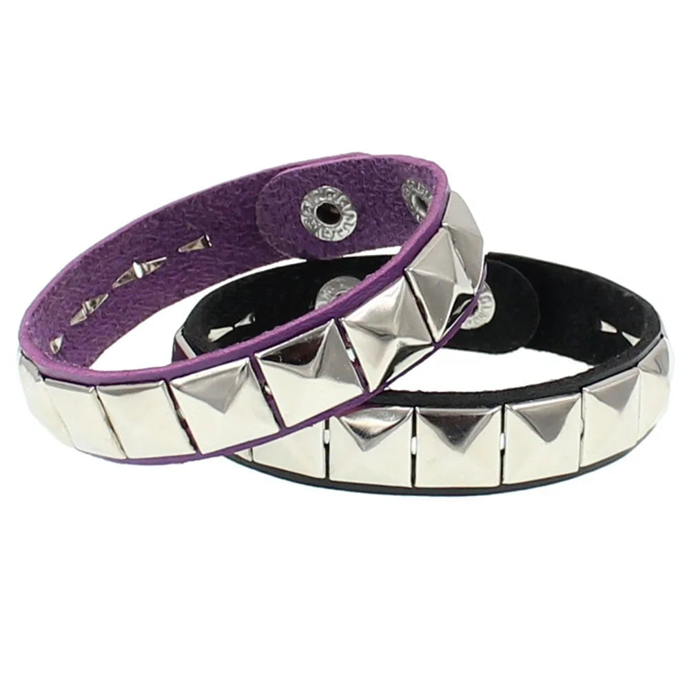 Punk Hip-hop Single Row Square Rivet Bangles Fashion Rock Opening Adjustable Couple Wristband for Women Men Jewelry Accessories