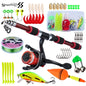 Sougayilang Kids Fishing Pole Set Full Kits with Telescopic Fishing Rod and Spinning Reel Baits Hooks Saltwater Travel Pole Set
