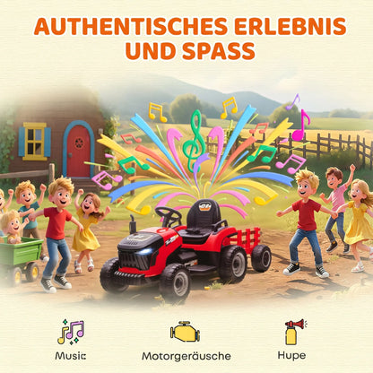 Electric tractor for children, ride-on tractor, with remote control, gradual start, suitable for children aged 3 to 8, red, toy car for children, ride-on tractor, electric toy car for children
