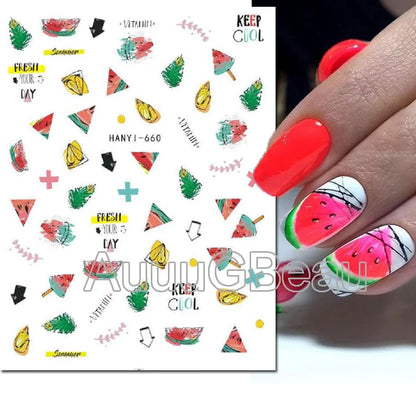 3d Nails Art Decals Spring Fruits Pink Full Tips Peony Magnolia Flowers Adhesive Sliders Stickers Decoration For Nails Manicure