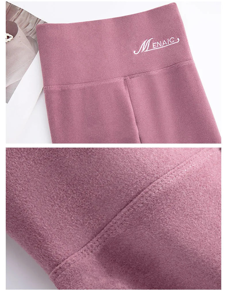 BIVIGAOS Women's Autumn Winter High Waist DE Velvet Leggings Thick Spontaneous Hot Warm Leggings Slim Elastic Leggings