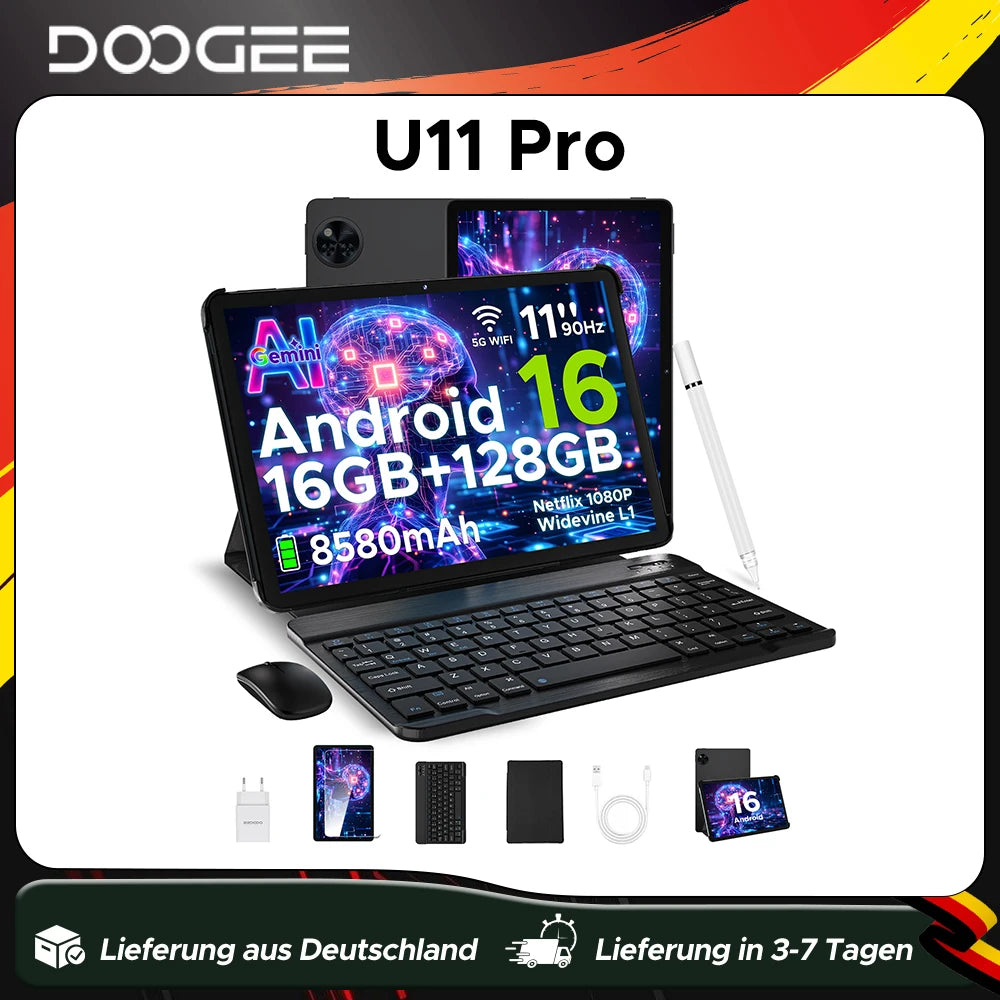 Global Version DOOGEE U11 Pro Android 16 Tablet 30GB(6+24) 256GB 11" HD 90Hz Display 8580mAh Battery Unisoc T7200 Widevine L1