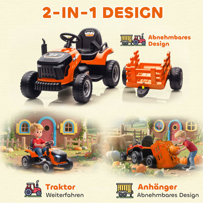 Electric tractor for children, ride-on tractor with remote control, soft start, for children aged 3 to 8, Orange