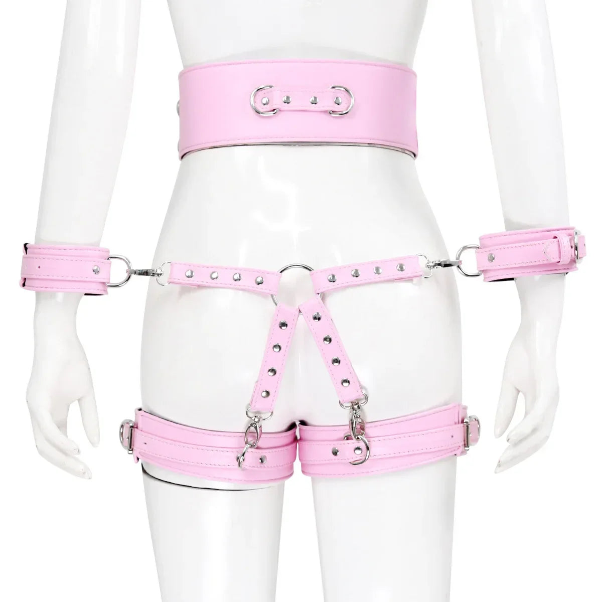 Professional BDSM Red Leather Harness Set Collar Handcuffs Restraint Kit for Women Slave Role Play Fetish Gear Adult Game Toy