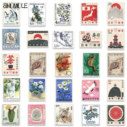 10/30/50PCS Cartoon Retro Art Stamps Stickers Japanese Style DIY Travel Luggage Guitar Fridge Laptop Graffiti Sticker Kid Decals