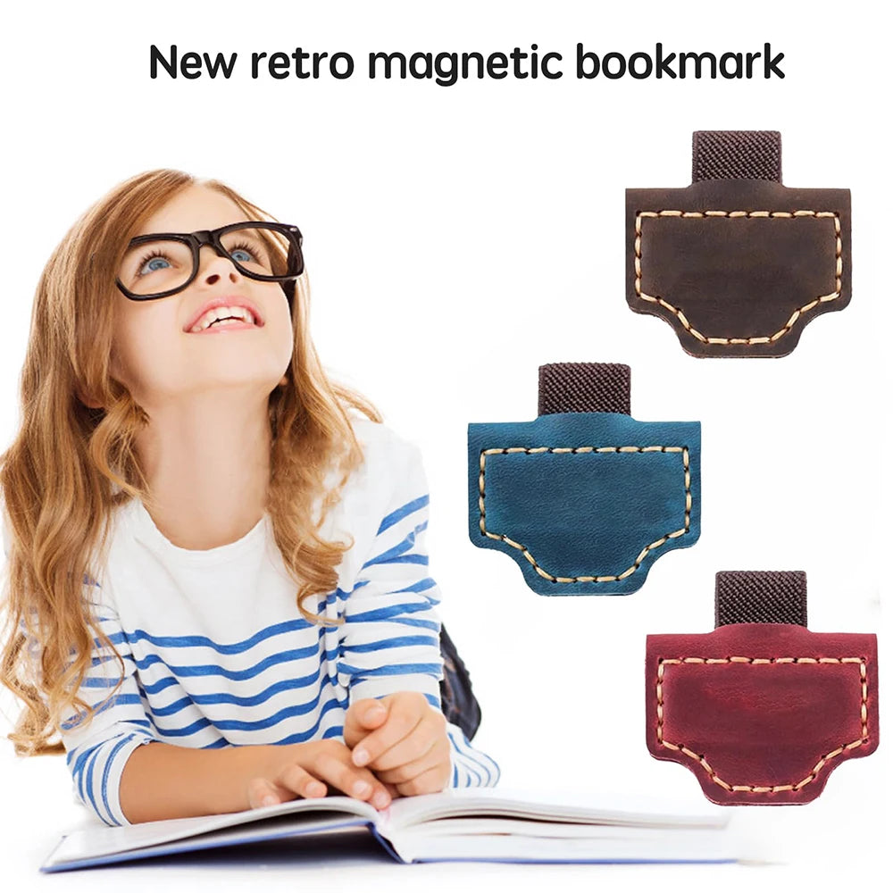 1pc Leather Bookmark Pen Holder Magnetic Buckle Magnet Clip Notebook Book Markers Page Divider for Stationery Supplies