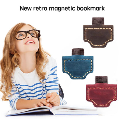 1pc Leather Bookmark Pen Holder Magnetic Buckle Magnet Clip Notebook Book Markers Page Divider for Stationery Supplies