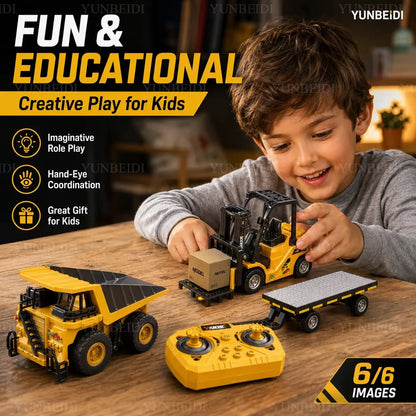 1:64 Remote Control and Alloy Truck Forklift with Trailer Worktop Mini Bluetooth RC Elevator Vehicle Children's Toy Holiday Gift