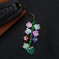Elegant Floral Glass Keychain With Green Leaf Accents – Charming Nylon Rope Pendant For Women, Perfect For Keys Or Gifts, Floral
