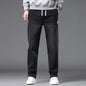 Autumn Winter Blue Jeans Men Drawstring Elastic Waist Cotton Cargo Denim Pants Work Fashion Thick Trousers Male Plus Size M-4XL