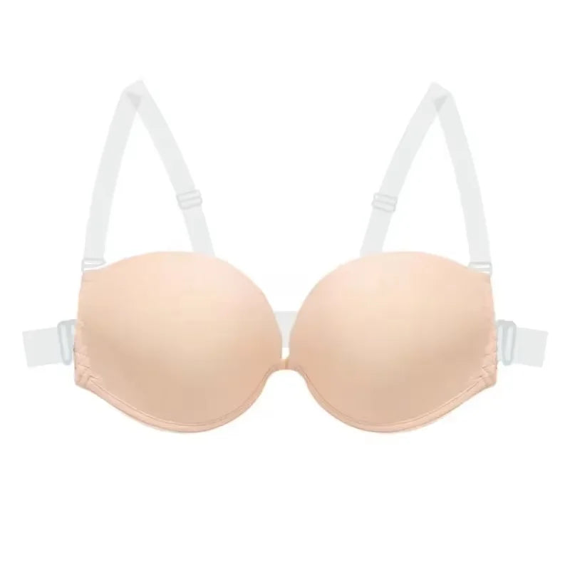 Multiway Backless Bra Push Up - Invisible Bralette with Removable Transparent Straps for Bridal, Evening Wear, Sexy Lingerie