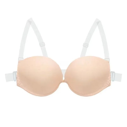 Multiway Backless Bra Push Up - Invisible Bralette with Removable Transparent Straps for Bridal, Evening Wear, Sexy Lingerie