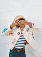 Embroidered Print Cropped Woolen Jacket Women Casual O Neck Full Sleeve Outwear 2025 Autumn Lady Daily Commuting Street Jackets