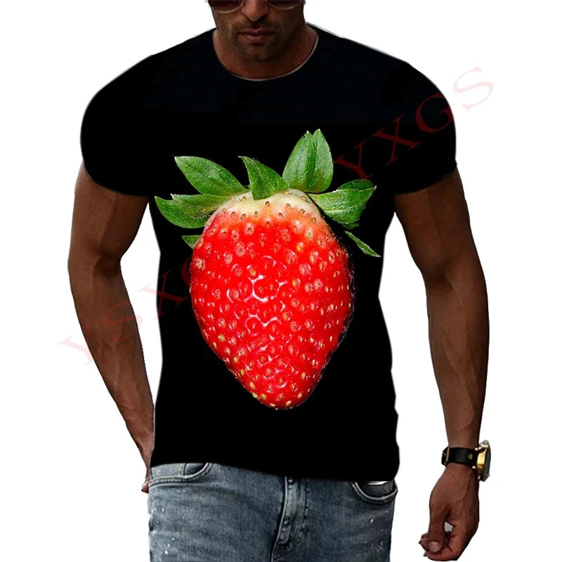 Fashionable New Fun Fresh Fruit Pattern Printed Men's T-shirt Summer Popular Harajuku Personalized Round Neck Comfortable Short