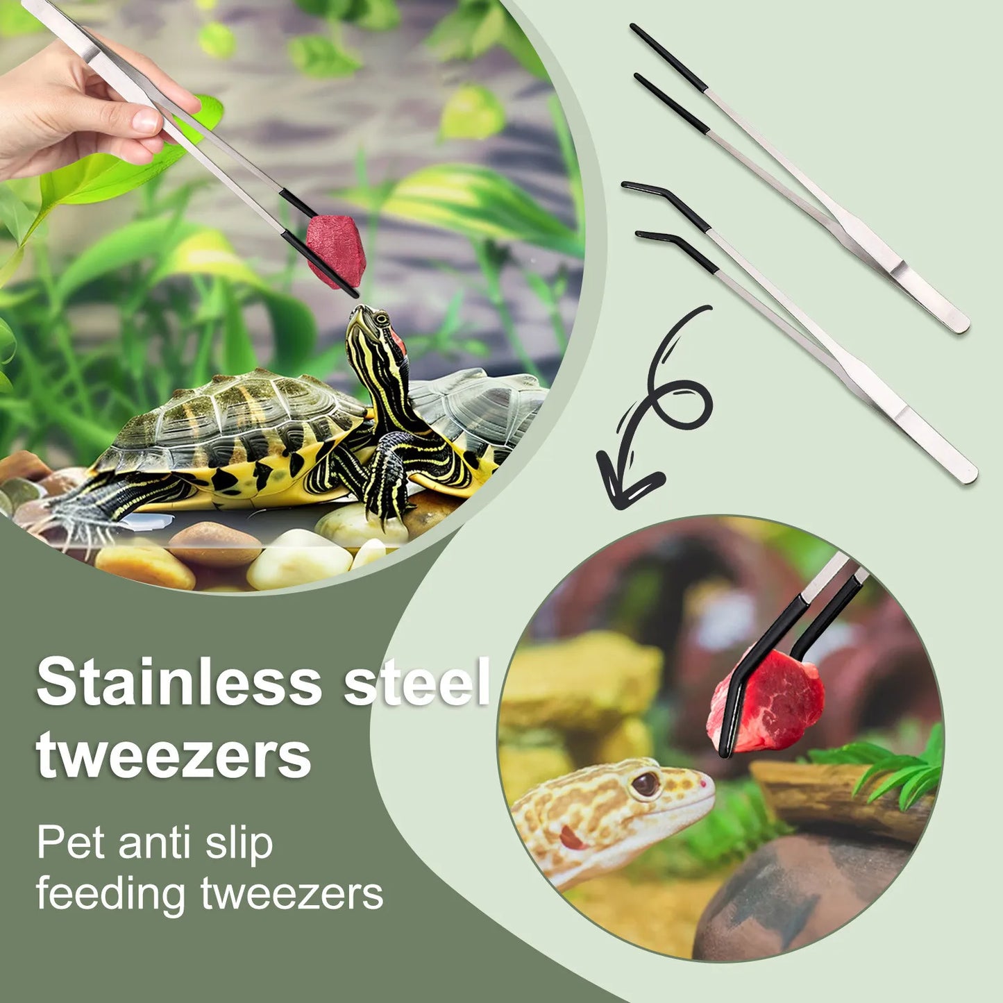 2pcs Bent Tip Tweezers For Crafts Stainless Steel Straight And Curved Nippers Tweezers Feeding Tongs For Reptile Lizards Spider