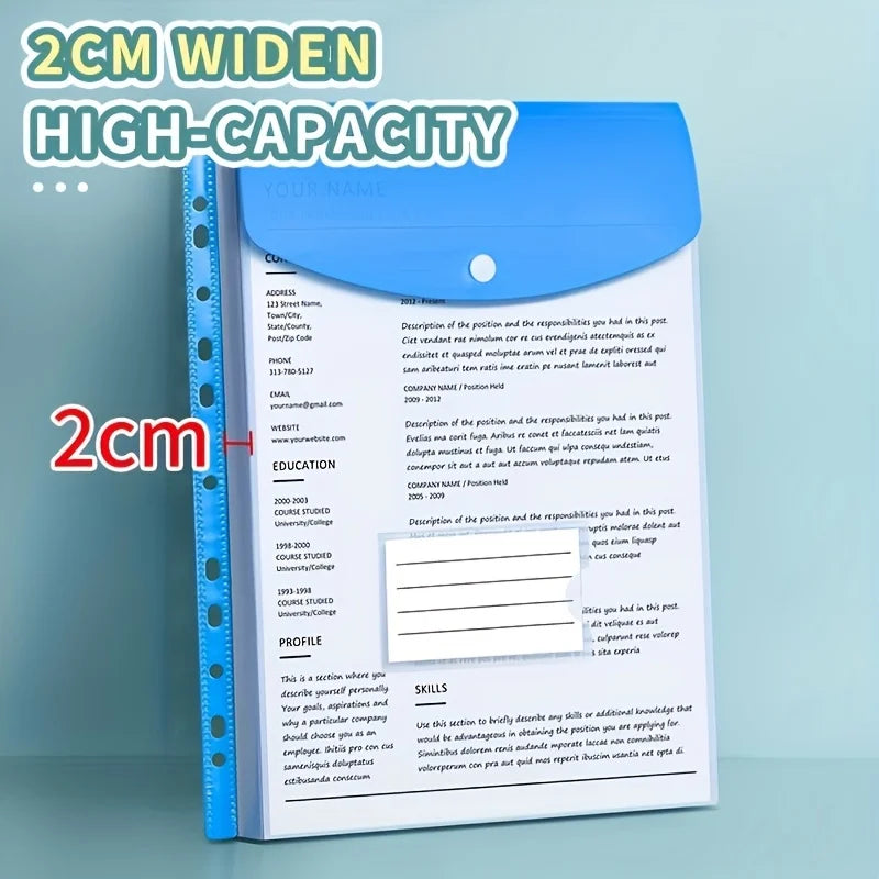 6PCS A4 Binder Pockets File Bags,11-Hole Expanding Binder,Transparent File Bag with Record Label,Suitable for Office,School,Home