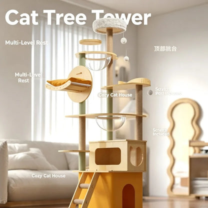 Large Pet Nest Wooden Climbing Frame Bamboo Wood Color Four Seasons Universal Cat Delivery Room Indoor Outdoor Play Tower