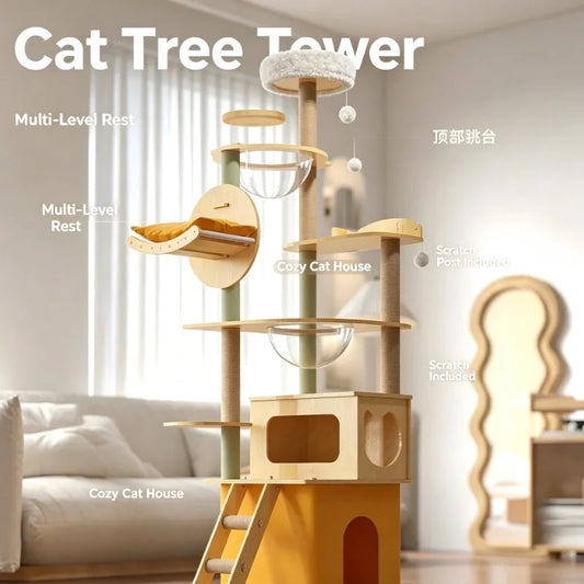 Large Pet Nest Wooden Climbing Frame Bamboo Wood Color Four Seasons Universal Cat Delivery Room Indoor Outdoor Play Tower