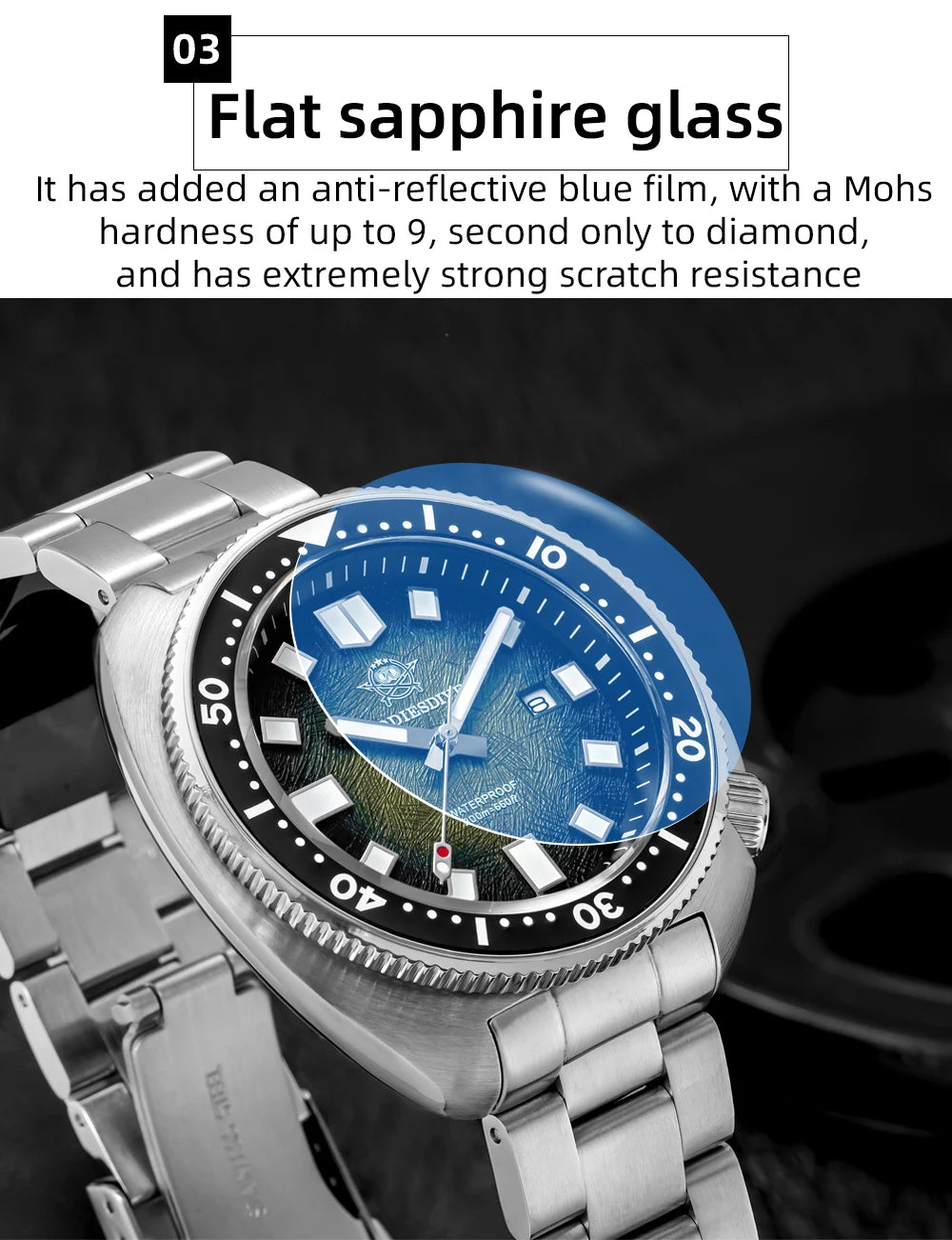 ADDIESDIVE Men Watch Sapphire Glass AR Coated Quartz Watches Luminous 200m Waterproof Turtle Diver Watch Reloj Hombre AD2511