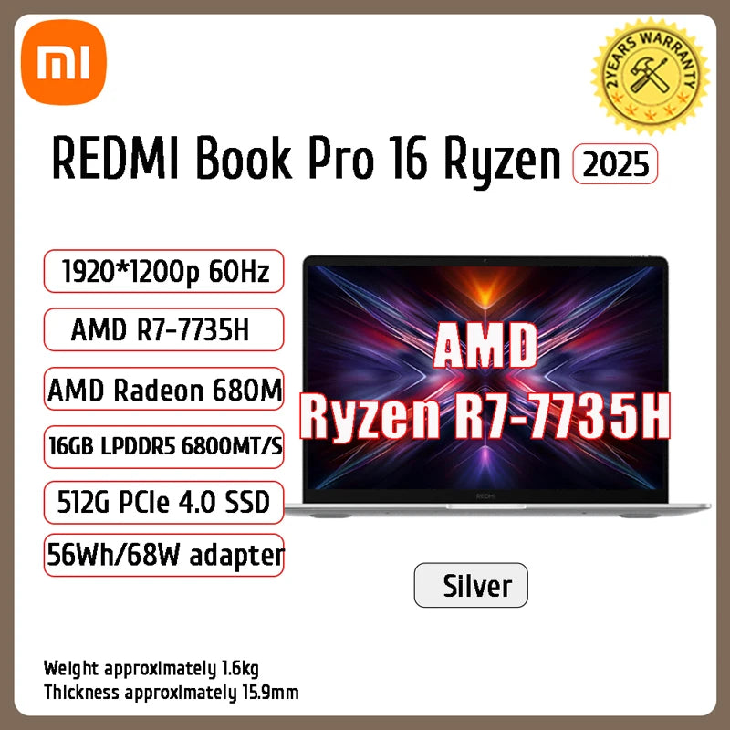Xiaomi Laptop REDMI Book 14 /REDMI Book 16 R5-7535H/R7-7735H 16G 512G SSD Thin Notebook Game Office Design Laptop