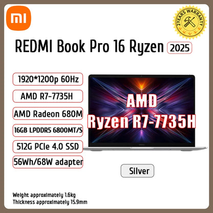Xiaomi Laptop REDMI Book 14 /REDMI Book 16 R5-7535H/R7-7735H 16G 512G SSD Thin Notebook Game Office Design Laptop