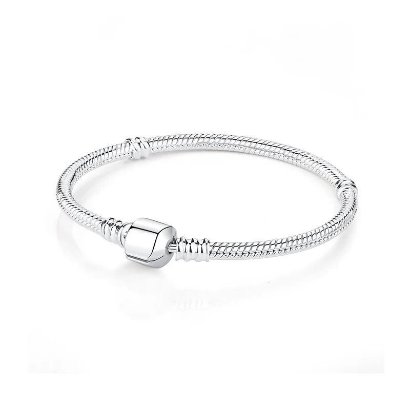 Original 925 Sterling Silver Bracelets Bangles Love Heart Clip Charms Beads Snake Chains For Women Rose Gold DIY Luxury Jewelry