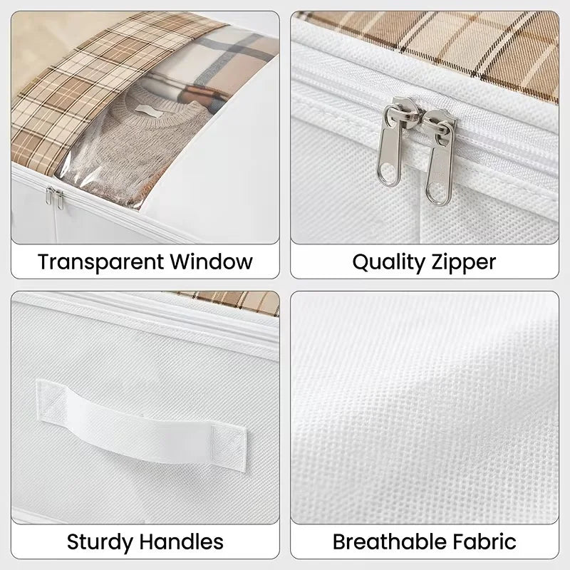1/3 White Under-Bed Storage Box, Foldable Laundry Organizer with Durable Transparent Window, Under-Bed Style Storage Solution