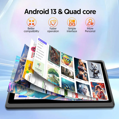 7-Inch Android 13 Tablet, 4 (2+2) GB RAM, 32GB Storage, 3500mAh Battery, HD 1024x600 IPS Display, Dual Cameras, WiFi, Bluetooth