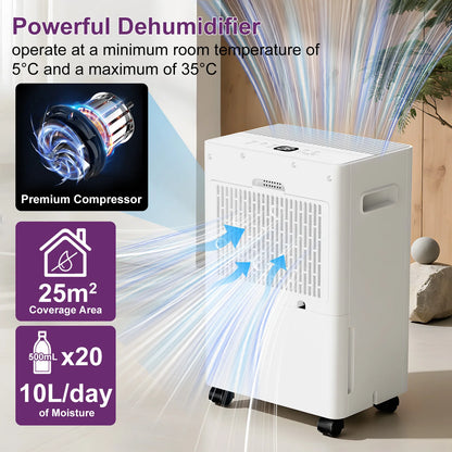 LOEFME 10L/Day Air Dehumidifier Moisture Absorber Home Air Dryer 1.5L Water Tank W/ 3M Hose For Home Basement Bathroom Wardrobe