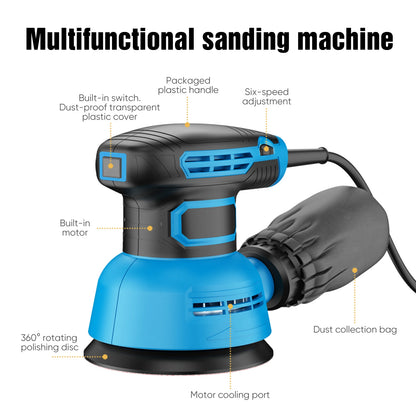 5 Inch Variable Speed Orbital Sander, Eccentric Grinding & Polishing Machine, Handheld Electric Sander for Paint Polishing, Surface Sanding, Rust Removal, Wood and Metal Finishing Work