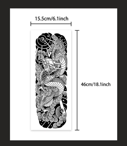 Dragon Full Arm Waterproof Temporary Tattoo Sticker, Long-lasting for 1-2 weeks, Realistic Semi-Permanent Fake Tattoo