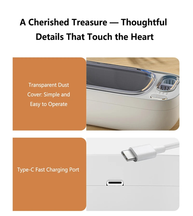 Lenovo Ultrasonic Cleaner Portable Household Dual-Tank Mini Sonic Cleaning Machine for Eyeglasses Dentures, Retainer, Jewelry