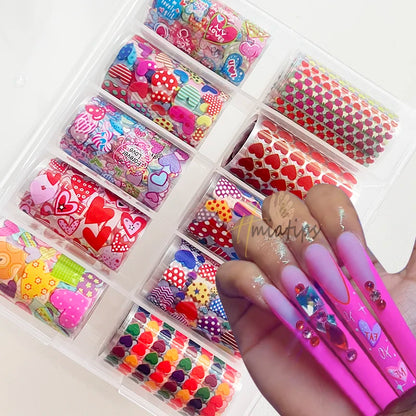 Nail Foils Gradient Transfer Foil Storage Box Nail Art Stickers Stripe Floral Manicure Decals Nails Decoration