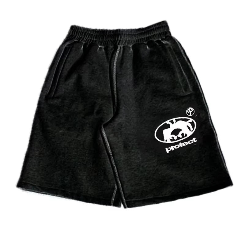 Men's 2026 New Hot Summer Grey Cotton Y2K Hiphop Streetwear Shorts European Street Style Trendy Baggy Casual Cargo Urban Wear