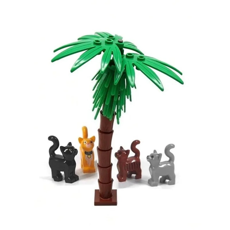 MOC Small Particle Building Blocks Zoo Scene Series Models of Animals Cats Plants and Palm Trees Along with Accessories and Toys