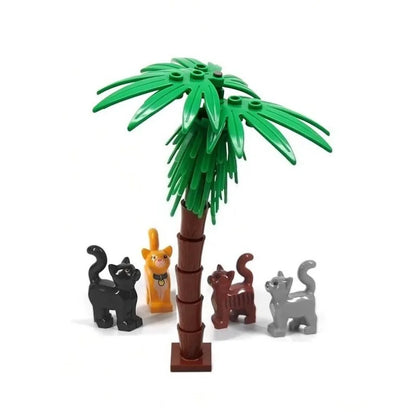 MOC Small Particle Building Blocks Zoo Scene Series Models of Animals Cats Plants and Palm Trees Along with Accessories and Toys