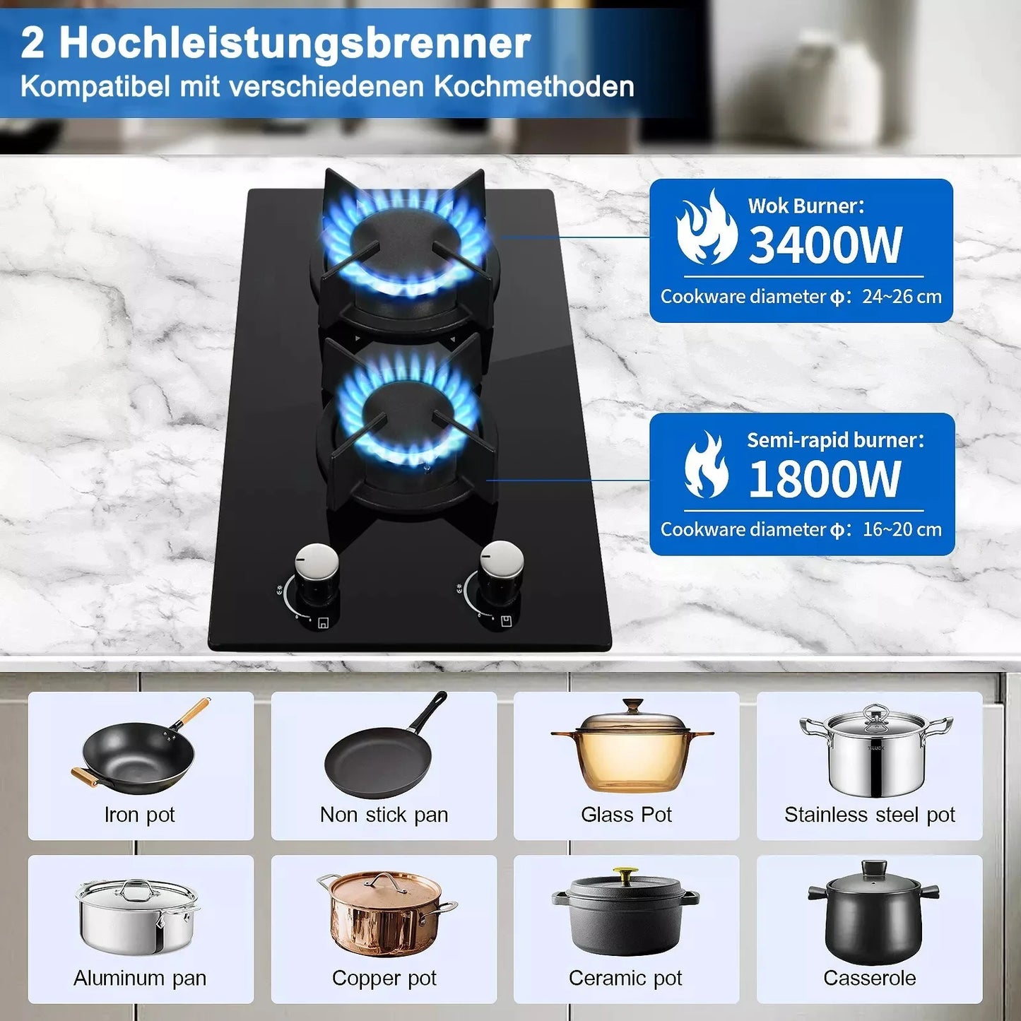 Topstrong 2 Burner Ceramic Glass Built-in Hob Natural Gas Propane Gas Hob YYEUGCT-B02