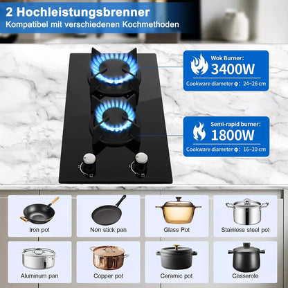 Topstrong 2 Burner Ceramic Glass Built-in Hob Natural Gas Propane Gas Hob YYEUGCT-B02