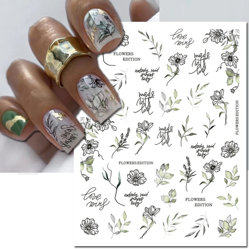 3d Nail Art Decals Elegant White RoyalBlue Roses Flowers Adhesive Sliders Nail Stickers Decoration For Nail Manicure
