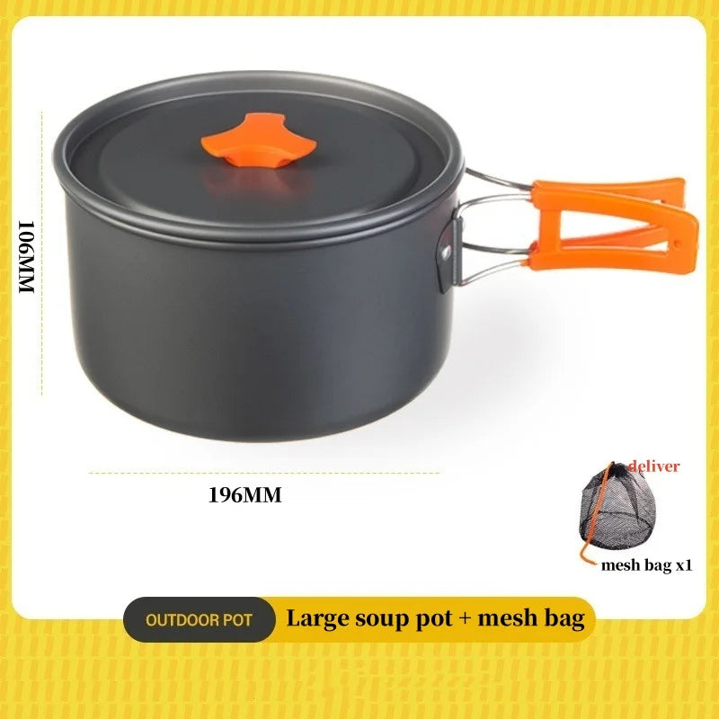 Camping Cookware Cooking Kettle Pot Hiking Picnic Equipment Portable Frying Pan Hanging Pot, Hiking Picnic Tableware