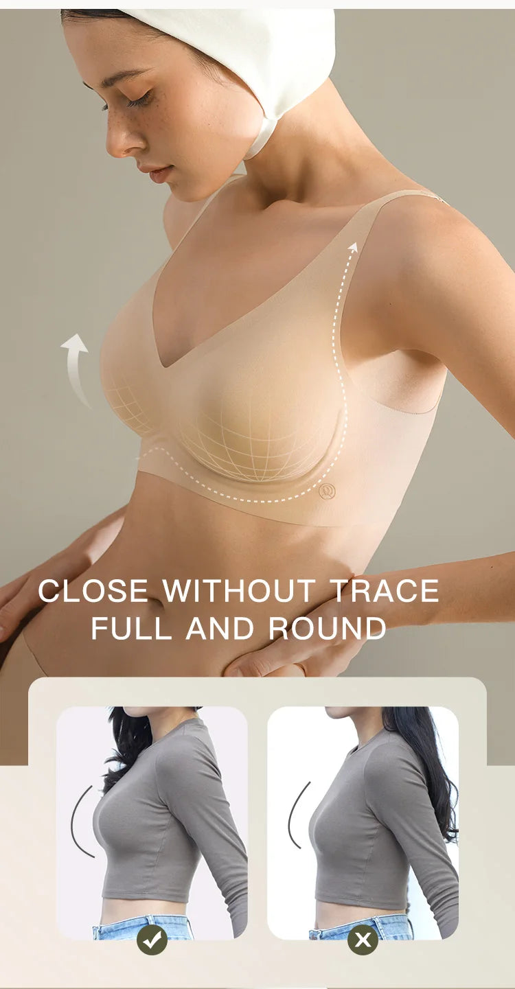 SUJIIN Sexy Seamless Wireless Bras for Women Push Up Padded Soft Support Invisible Lift V Neck Bralette Smooth Bra Female MX208