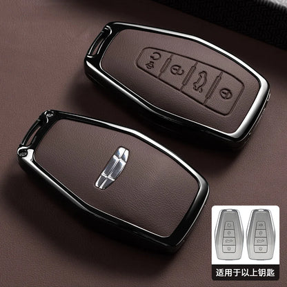 Car Zinc Alloy Leather Key Case Cover Holder Chain For Geely Okavango Coolray Atlas Monjaro Tugella Emgrand GT S Proton X50 X70