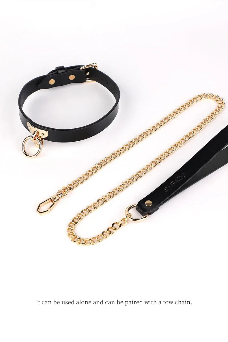 Genuine Leather Series Collar Slave Bed Neck Restraint Belt Strap BDSM Female Couple Bondage Erotic Fun Sex Toys Adult Games