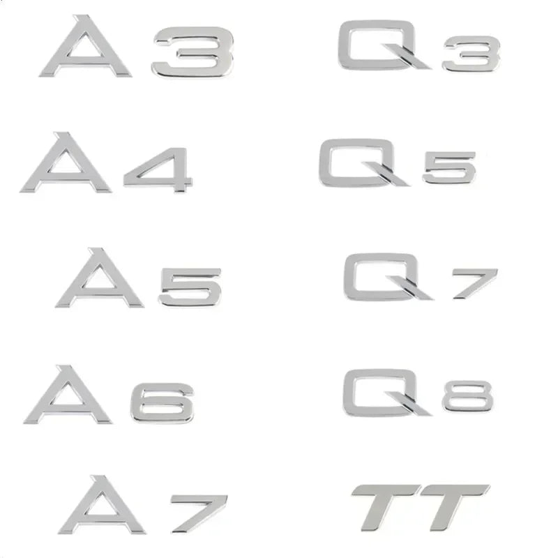 3D ABS Chrome Black Rear Trunk Emblem Badge Sticker Decals For A1 A3 A4 A5 A6 A7 A8 Q2 Q3 Q5 Q7 Q8 TT Car Accessories