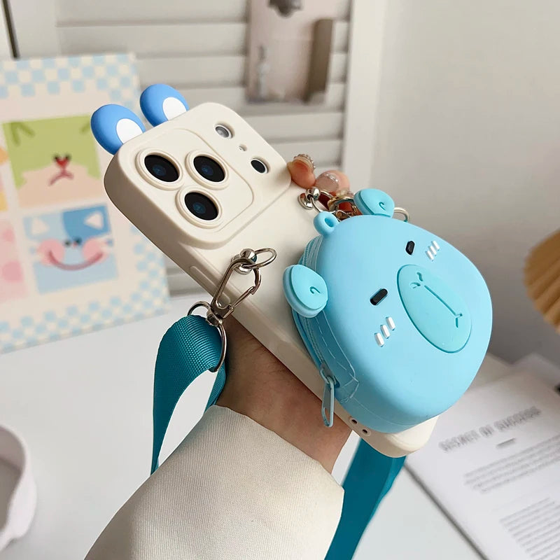 For iPhone 17 16 15 14 13 12 11 XR Xs 6 6s 7 8 SE Pro Max mini Plus e Capybara head Wallet Case With Accessories