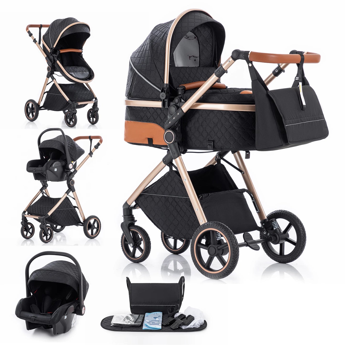 Luxury Baby Stroller 3 in1 Portable Baby Carriage Folding Prams High Landscape Car for Newborn Baby Adjustable Handle travel