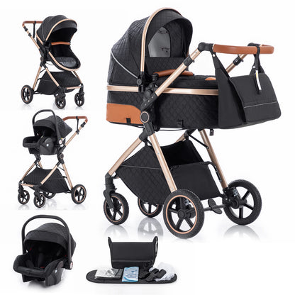 Luxury Baby Stroller 3 in1 Portable Baby Carriage Folding Prams High Landscape Car for Newborn Baby Adjustable Handle travel