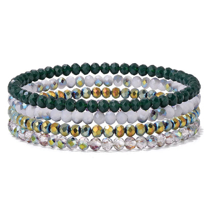4Pcs/set Shinning Crystal Beads Elastic Bracelet Bohemian Faceted Colorful Crystal Glass Beaded Bracelet Bangles Set For Women